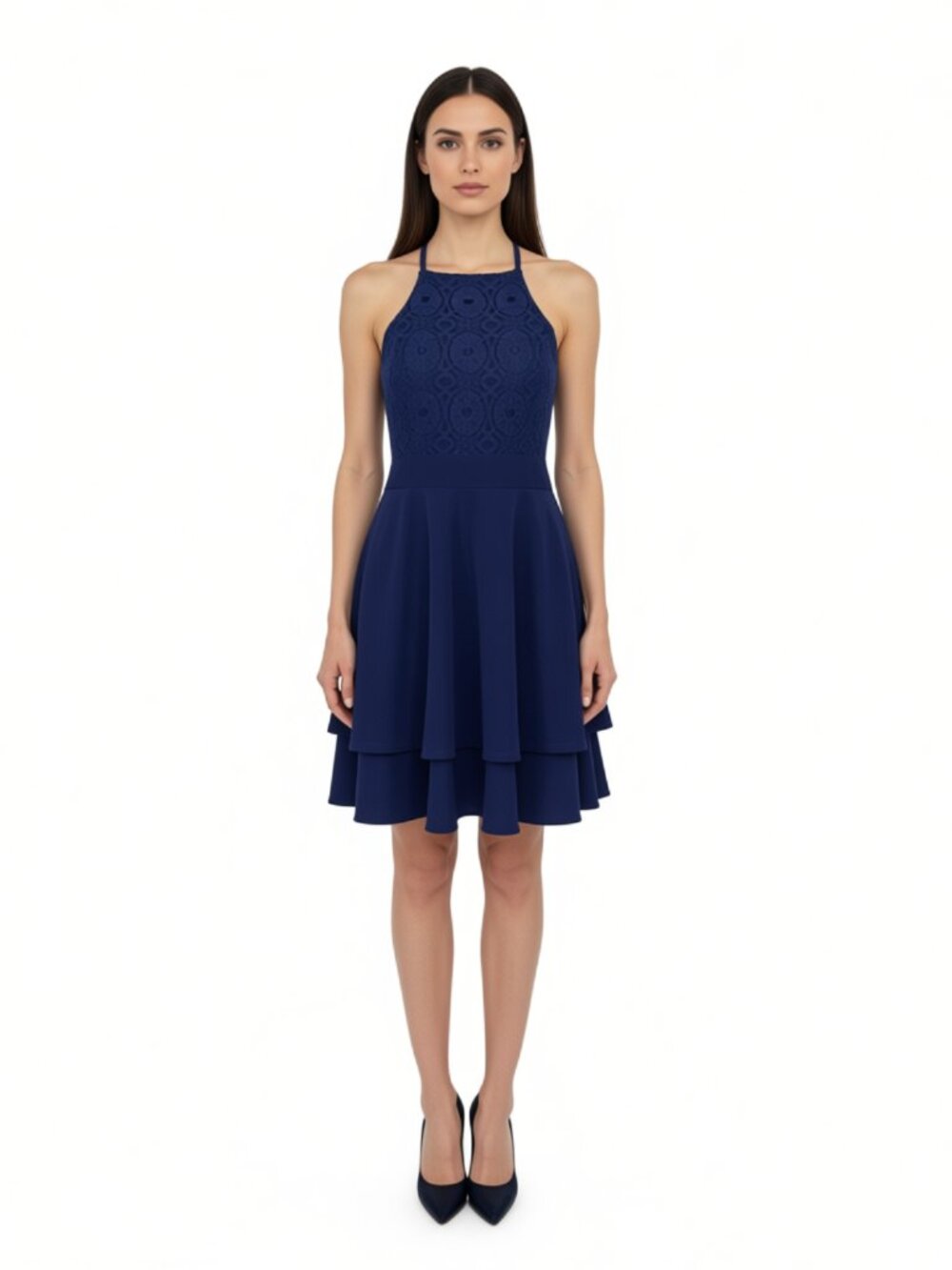 Mi Ami Women's Navy Lace Cutout Fit & Flare Cocktail Dress Size Large